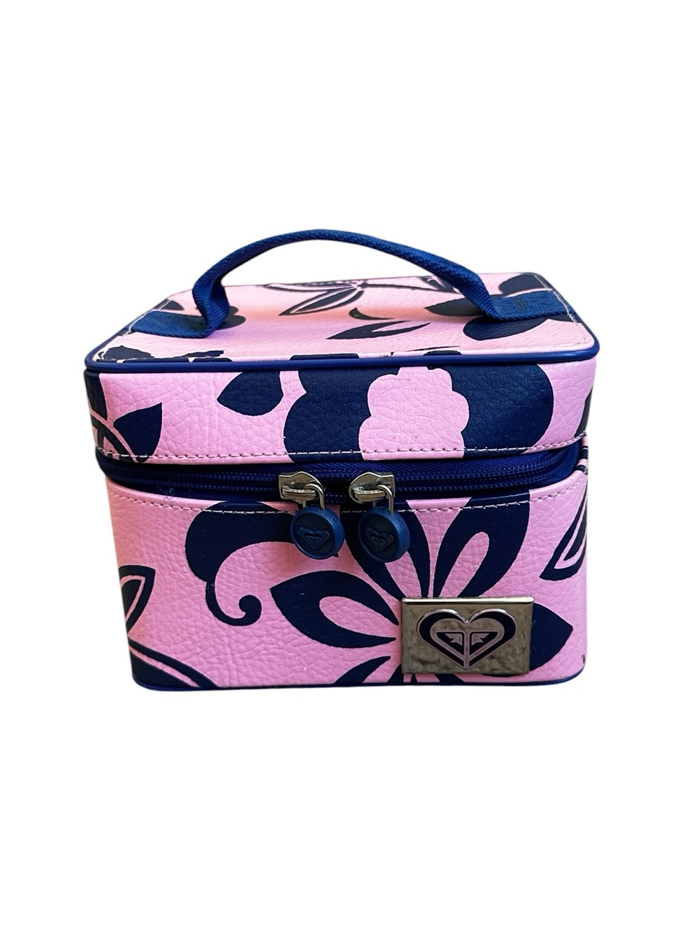Y2K Roxy Train Case Makeup Travel Carrier Pink Blue Hawaiian Girly Vanity Rare
